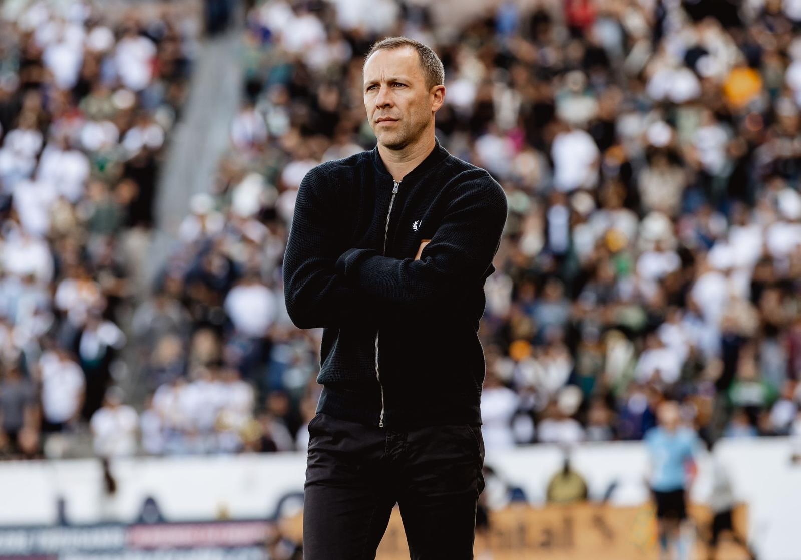 Steve Cherundolo, Formula Soccer Center partner and former LAFC Head Coach, on the sideline.